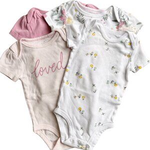 Baby Girl Bodysuit Bundle Floral & Loved Designs Cotton 3-6 Months Short Sleeve